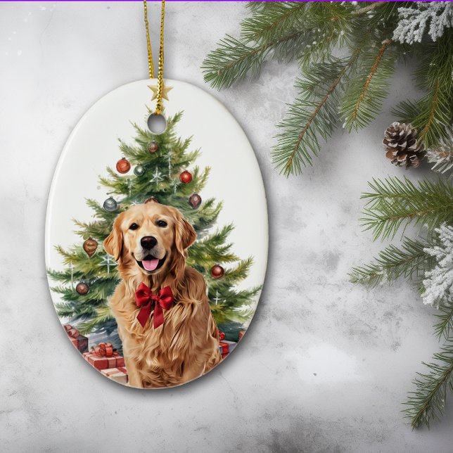 Adorno De Cerámica Red Bow Golden Retriever Dog Navidades (Subido por el creador)