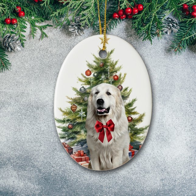 Adorno De Cerámica Red Bow Great Pyrenees Dog Navidades (Subido por el creador)