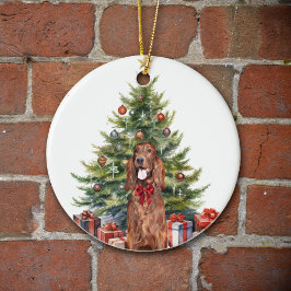 Adorno De Cerámica Red Bow Irish Setter Dog Navidades