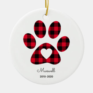 Adorno De Cerámica Red Buffalo Plaid Paw Print White Heart