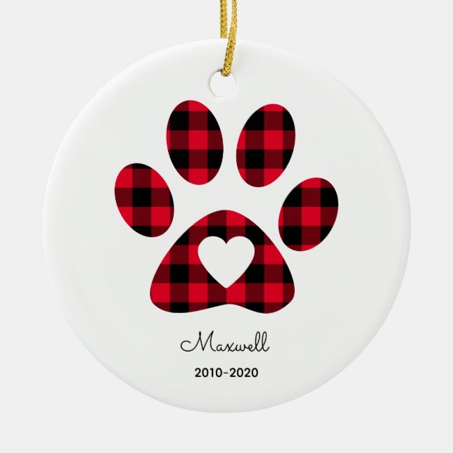 Adorno De Cerámica Red Buffalo Plaid Paw Print White Heart (Frente)