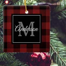 Adorno De Cerámica Red Buffalo Plaid | Personal Inicial | Regalo