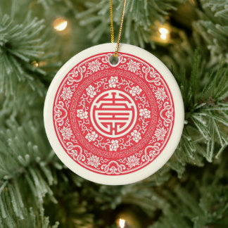 Adorno De Cerámica Red Chinese WuFu Good Luck Symbol