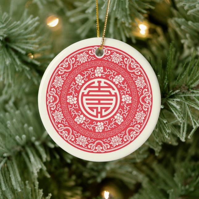 Adorno De Cerámica Red Chinese WuFu Good Luck Symbol (Árbol)