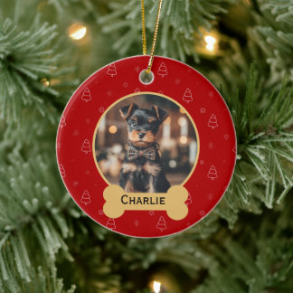Adorno De Cerámica Red Christmas Dog Name Holiday Keepsake