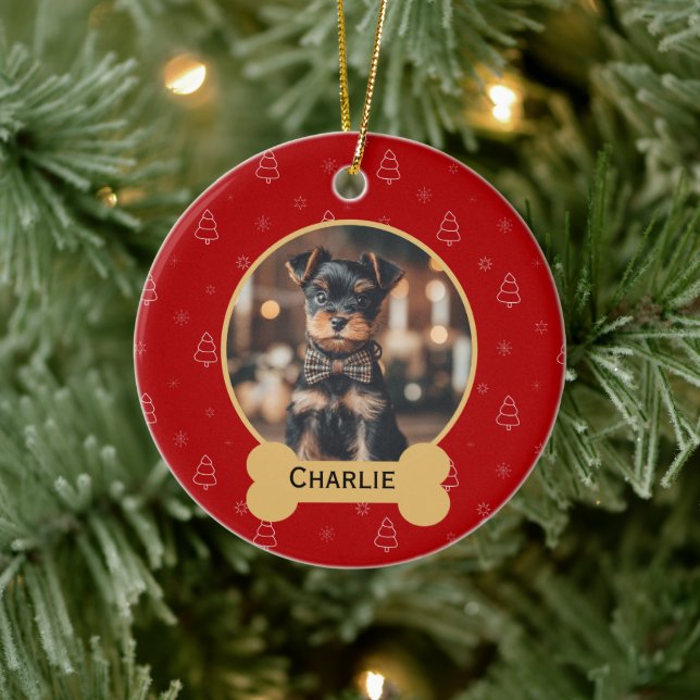 Adorno De Cerámica Red Christmas Dog Name Holiday Keepsake (Árbol)