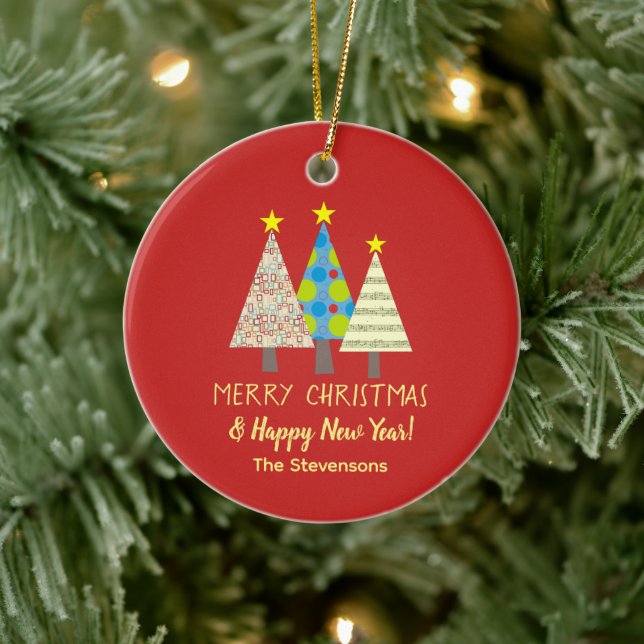 Adorno De Cerámica Red Christmas Tree Family Name (Árbol)