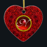 Adorno De Cerámica RED DAHLIA RUBY MONOGRAM Corazón<br><div class="desc">Elegante,  colorida y única joya con un brillante conjunto de piedras preciosas. Modelación y renderización de nodrizas muy precisas en el estudio 3D Max de Bulgan Lumini.Parte de la serie Hyper Talismans.</div>