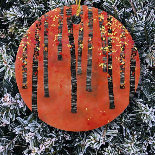 Adorno De Cerámica Red del bosque Birch (Birch aspen tree forest art red ceramic Christmas ornament)