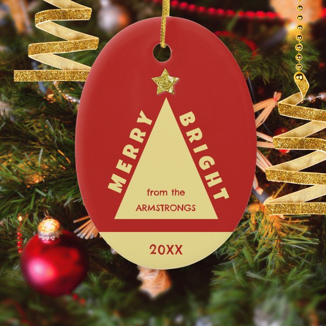 Adorno De Cerámica Red Family Photo Minimalist Keepsake (Red Family Photo Merry & Bright Keepsake Ceramic Ornament ©Susanne Sachers - Sunny Mind 🌞)