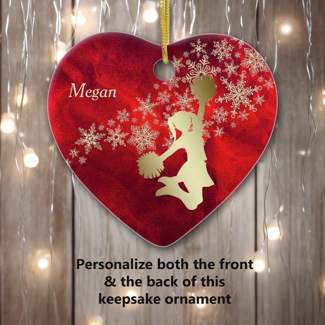 Adorno De Cerámica Red Gold Snowflake Cheerleader Personalized (Subido por el creador)