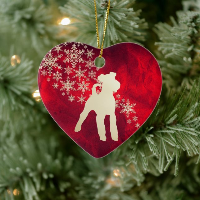 Adorno De Cerámica Red Gold Snowflake Fox Terrier (Árbol)