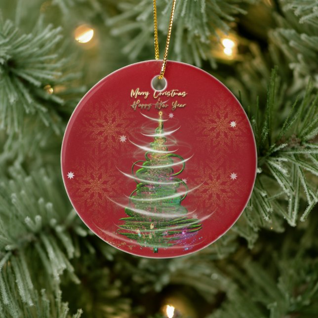 Adorno De Cerámica Red & Gold Snowflake Holiday ceramic ornament  (Árbol)