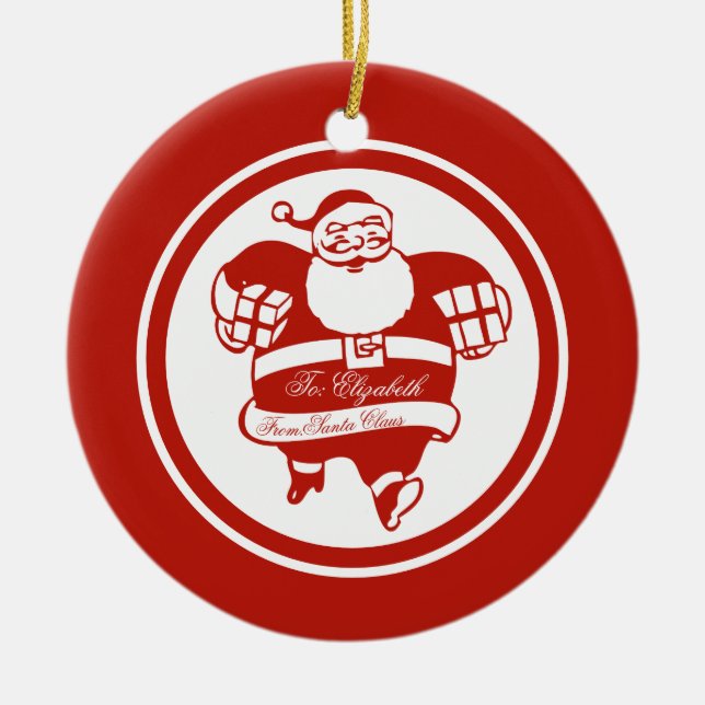 Adorno De Cerámica Red Graciosa Cute Santa Claus Nombre o Texto perso (Frente)
