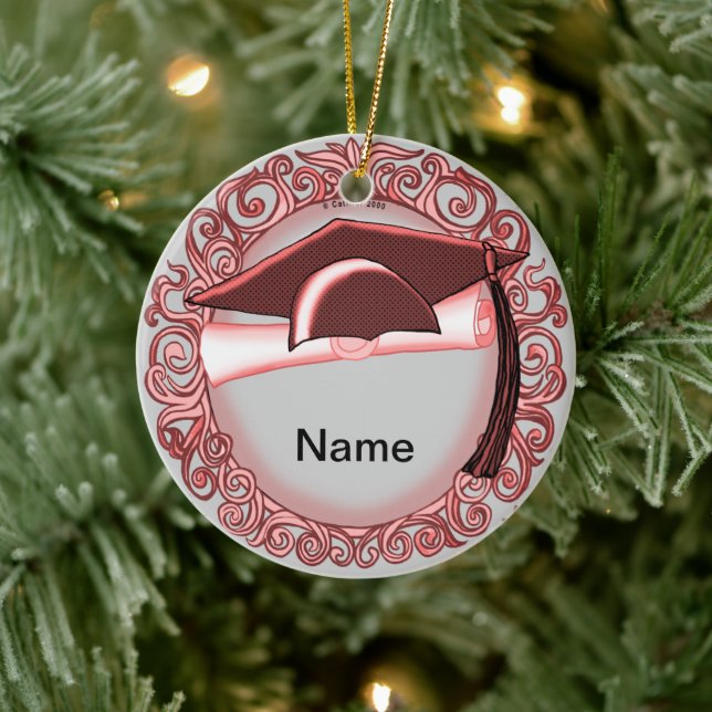 Adorno De Cerámica Red Graduation Cap ceramic round ornament (Árbol)