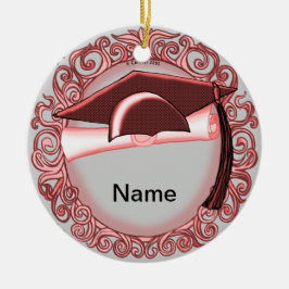 Adorno De Cerámica Red Graduation Cap ceramic round ornament