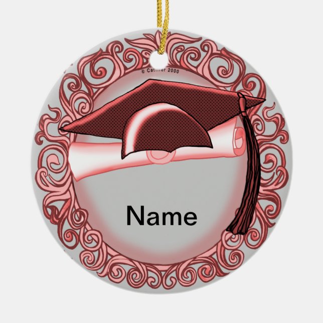 Adorno De Cerámica Red Graduation Cap ceramic round ornament (Frente)