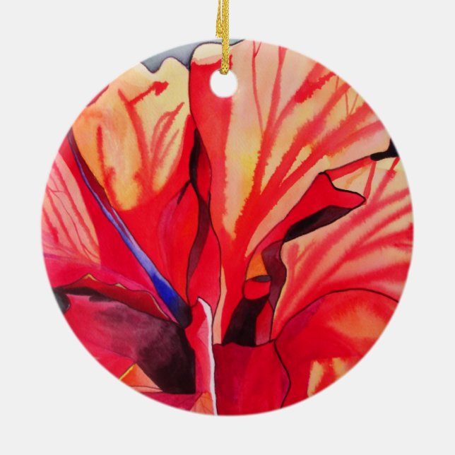 Adorno De Cerámica Red Hibiscus, arte de acuarela de flores tropicale (Atrás)