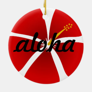 Adorno De Cerámica Red Hibiscus Flower Aloha Christmas Ornament