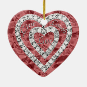 Adorno De Cerámica Red Live Laugh Love Diamond Heart Ornament