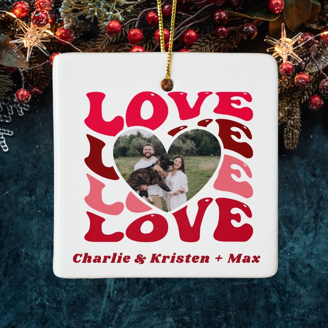 Adorno De Cerámica Red Love Custom Couple Names & Photo Heart (Red Love Custom Couple Names & Photo Heart Ceramic Ornament
)