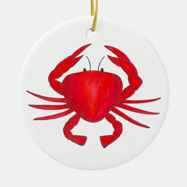 Adorno De Cerámica Red Maryland Hardshell Crab Crustacean Beach (Frente)