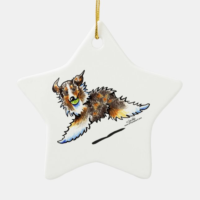 Adorno De Cerámica Red Merle Australian Shepherd Play (Frente)