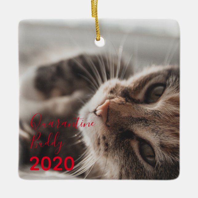 Adorno De Cerámica Red Merry Pawsmas Cuarentena de Navidades de gato  (Anverso)