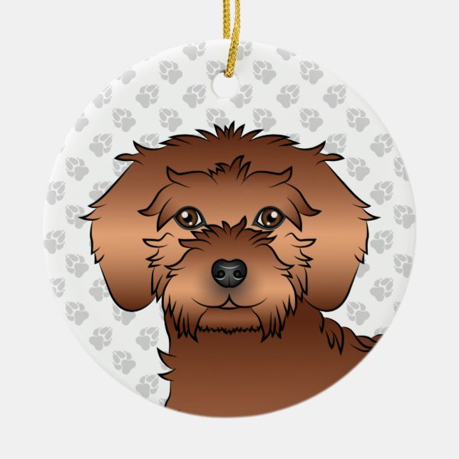 Adorno De Cerámica Red Mini Goldendoodle Cute Cartoe Cabeza de perro (Frente)