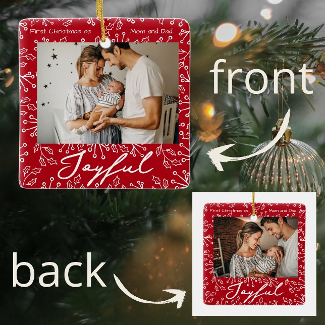 Adorno De Cerámica Red Mistletoe Doodles 2 Photos Joyful  (Subido por el creador)