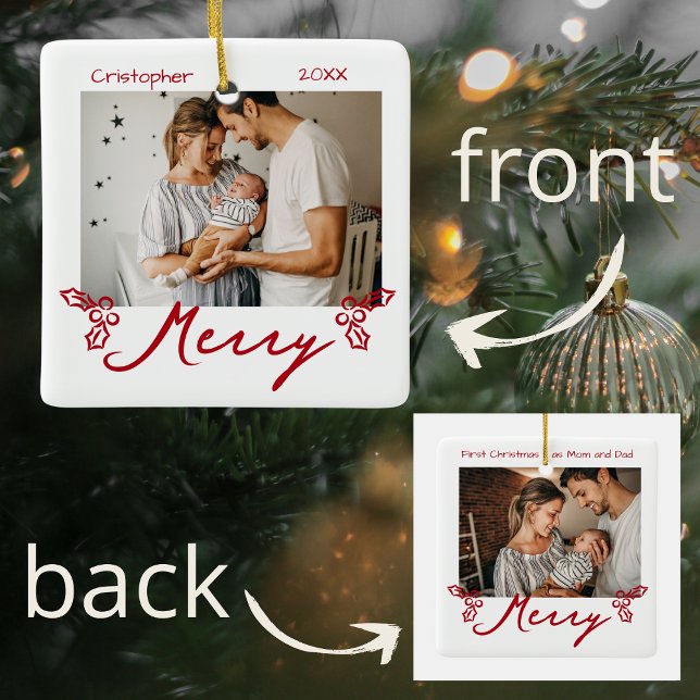 Adorno De Cerámica Red Mistletoe Doodles 2 Photos Merry (Subido por el creador)