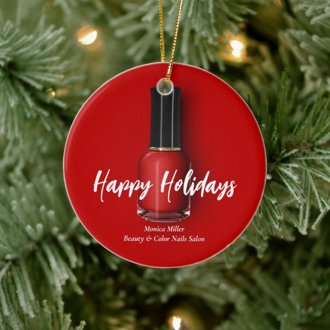 Adorno De Cerámica Red Nail Polaco Feliz feriado Personalizado Salón  (Árbol)