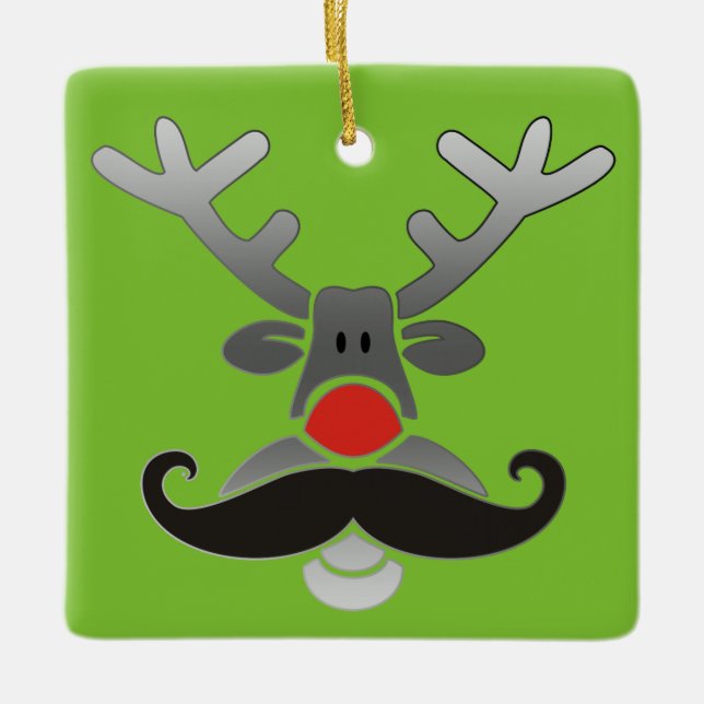 Adorno De Cerámica Red Nosed Rudolph con Mustache + tu idea (Anverso)