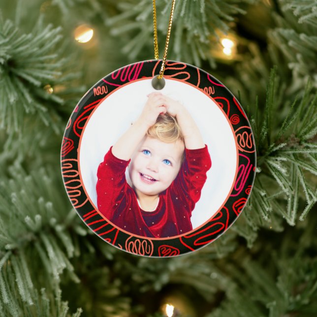 Adorno De Cerámica Red One Line Art Merry Christmas Family Photo (Árbol)