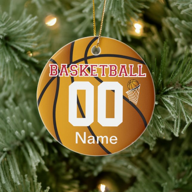 Adorno De Cerámica Red oscura personaliza el baloncesto con número (Árbol)