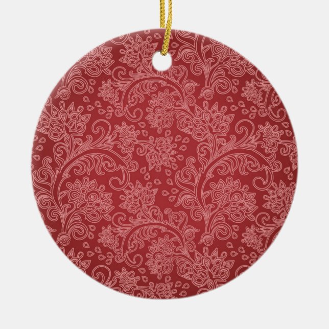 Adorno De Cerámica Red Paisley Damask Designer Floral Classic (Frente)