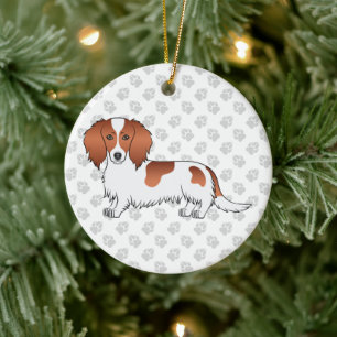 Adorno De Cerámica Red Piebald Long Hair Dachshund Cartog Perro y tex