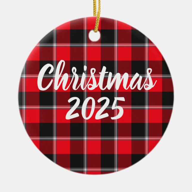 Adorno De Cerámica Red Ribbon and Heavy Metal Plaid (Frente)