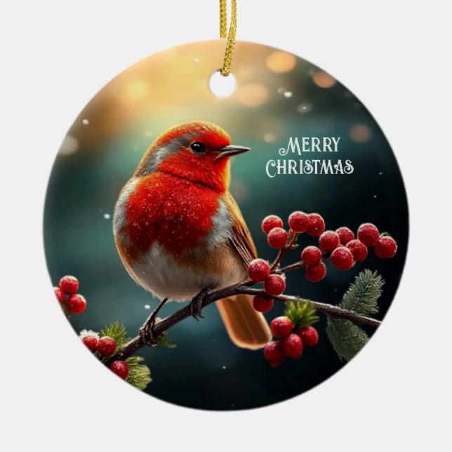 Adorno De Cerámica Red Robin Christmas Holiday Ornament (Frente)