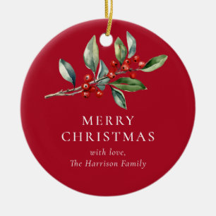 Adorno De Cerámica Red Simple Elegante Navidades de foto uno Botánico