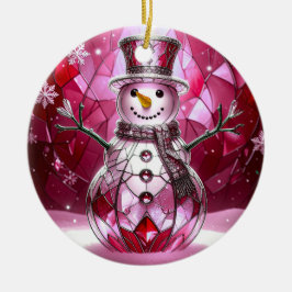 Adorno De Cerámica Red Snowman Snowflakes Holiday Ornament