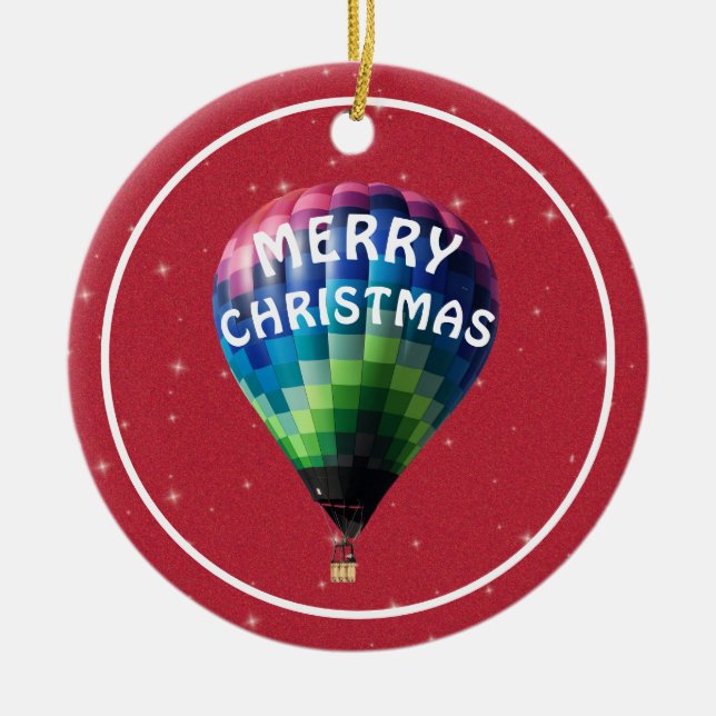 Adorno De Cerámica Red Sparkle Merry Christmas Hot Air Balloon (Frente)