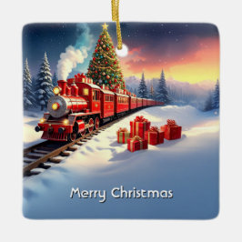 Adorno De Cerámica Red Train Christmas Tree Holiday Ornament