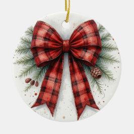 Adorno De Cerámica Red Watercolor Christmas Bow
