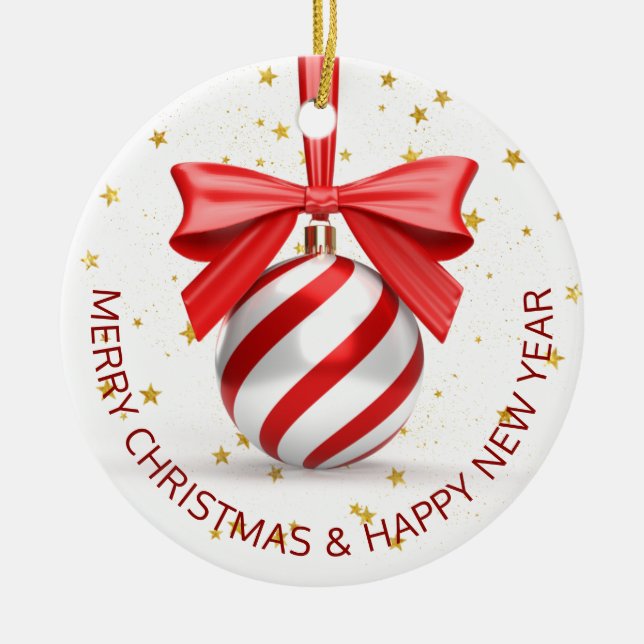 Adorno De Cerámica Red White Christmas Bauble Holiday (Frente)