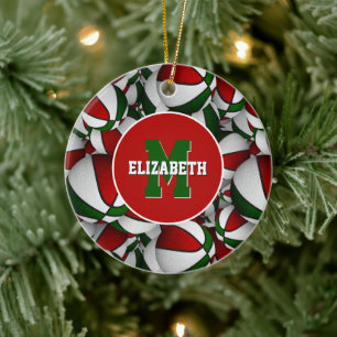 Adorno De Cerámica red white green festive personalized basketball