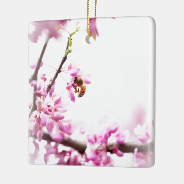 Adorno De Cerámica Redbud y abeja de miel en primavera (Izquierda)