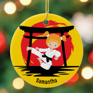 Adorno De Cerámica Redhead Karate Chica Personalizado Niños Navidades