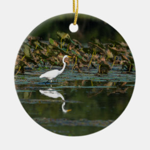 Adorno De Cerámica Reflexión blanca del Egret