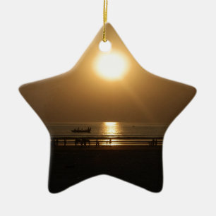 Adorno De Cerámica Reflexión sobre la puesta de sol en verano dorado 